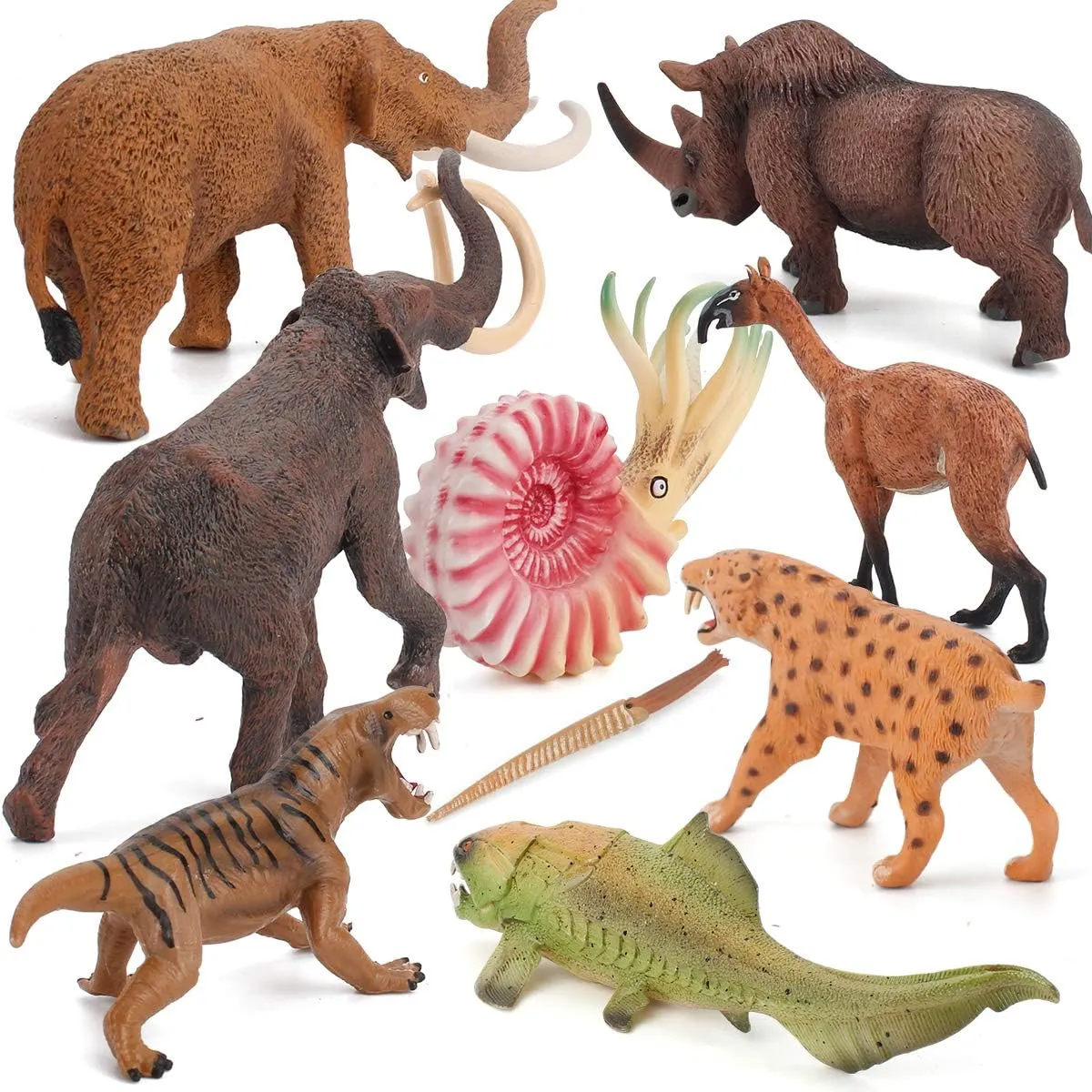 Fantarea 9 PCS Prehistoric Animal Model Figures Ancient Smilodon Mammoth Figurines Party Favors Supplies Cake Toppers Decoration Collection Set Toys for 5 6 7 8 Years Old Boys Girls Kid Toddlers