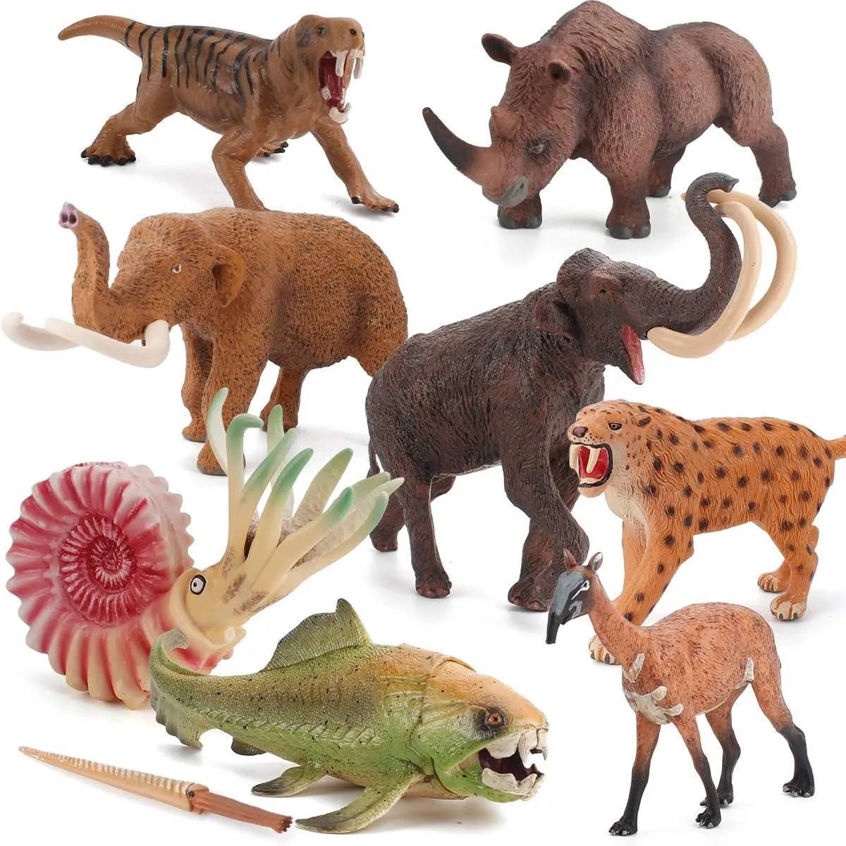 Fantarea 9 PCS Prehistoric Animal Model Figures Ancient Smilodon Mammoth Figurines Party Favors Supplies Cake Toppers Decoration Collection Set Toys for 5 6 7 8 Years Old Boys Girls Kid Toddlers