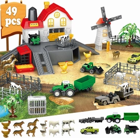 Farm Toy PlaySet, 49 Piece Barn House - 12 Animal Figurines, Tractor Truck, Fences, Play Mat , Educational Learning Toys for Kids Ages 3-12 (ASTM Certified)