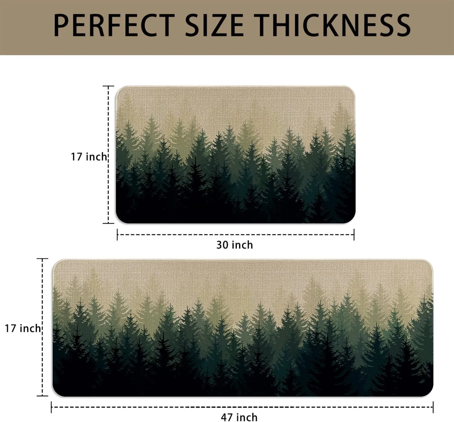 Farmhouse Kitchen Rugs and Mats Sets of 2,Misty Forest Nature Plant Tree Kitchen Mat for Floor, Green White Non-Slip Washable Kitchen Sink Mats Kitchen Decor Doormat Runner Rug