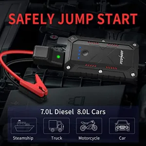 FCONEGY 2200A Peak 25000mAh Portable Power Bank 12V Car Jump Battery Starter - with USB QC3.0 Smart Safety Jumper Clamps (up to 8.0L car 7.0L Diesel Engines)