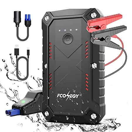 FCONEGY 2200A Peak 25000mAh Portable Power Bank 12V Car Jump Battery Starter - with USB QC3.0 Smart Safety Jumper Clamps (up to 8.0L car 7.0L Diesel Engines)