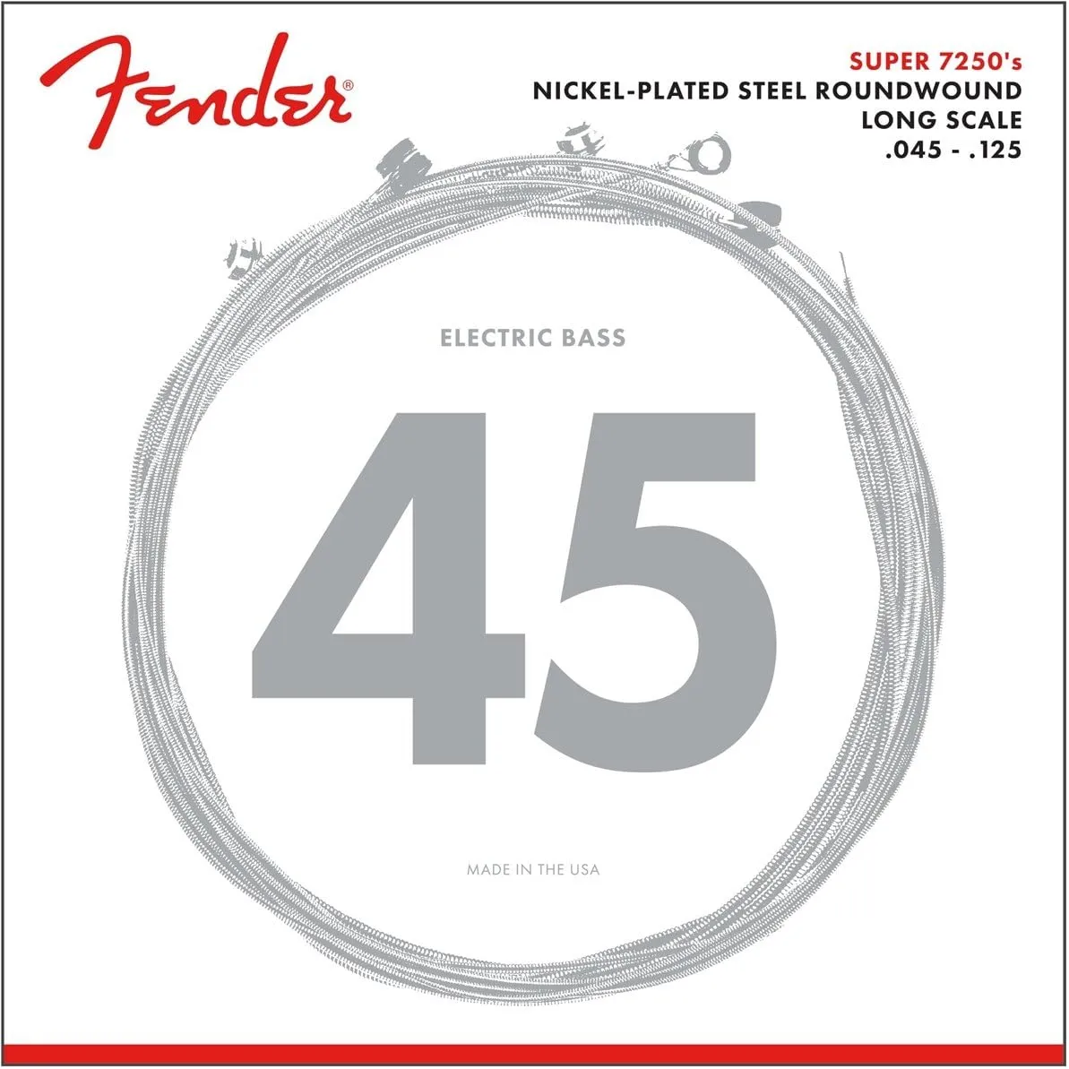 Fender 7250 Bass Strings, Nickel Plated Steel Roundwound, Long Scale, 7250-5M .045-.125