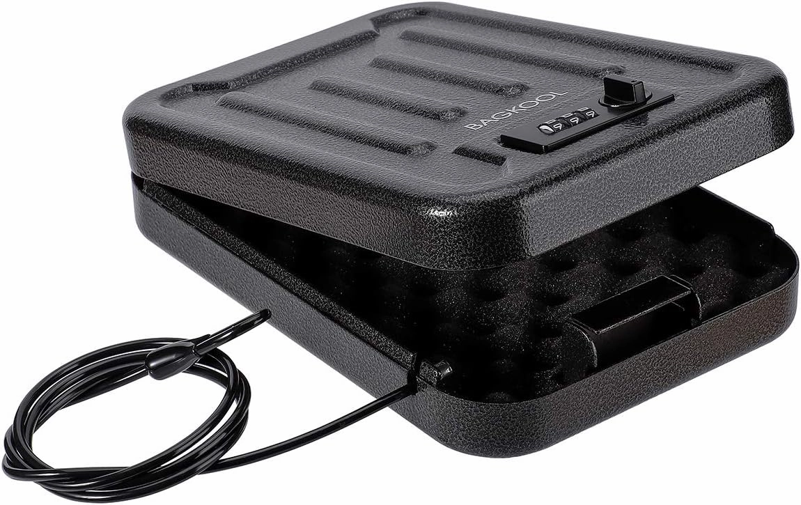Fireproof Security Box with 3-Digit Combination Lock, Portable Safe for Guns, Money, Documents - 39IN Patented Security Cable Included - Ideal for Valuables and Firearms, Size 9.4x6.5x2 IN