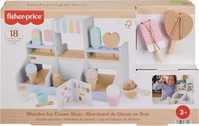 Fisher-Price Wood Pretend Play Toy Ice Cream Shop Set, 18-Piece Wooden Food Playset for Preschool Kids Ages 3  Years