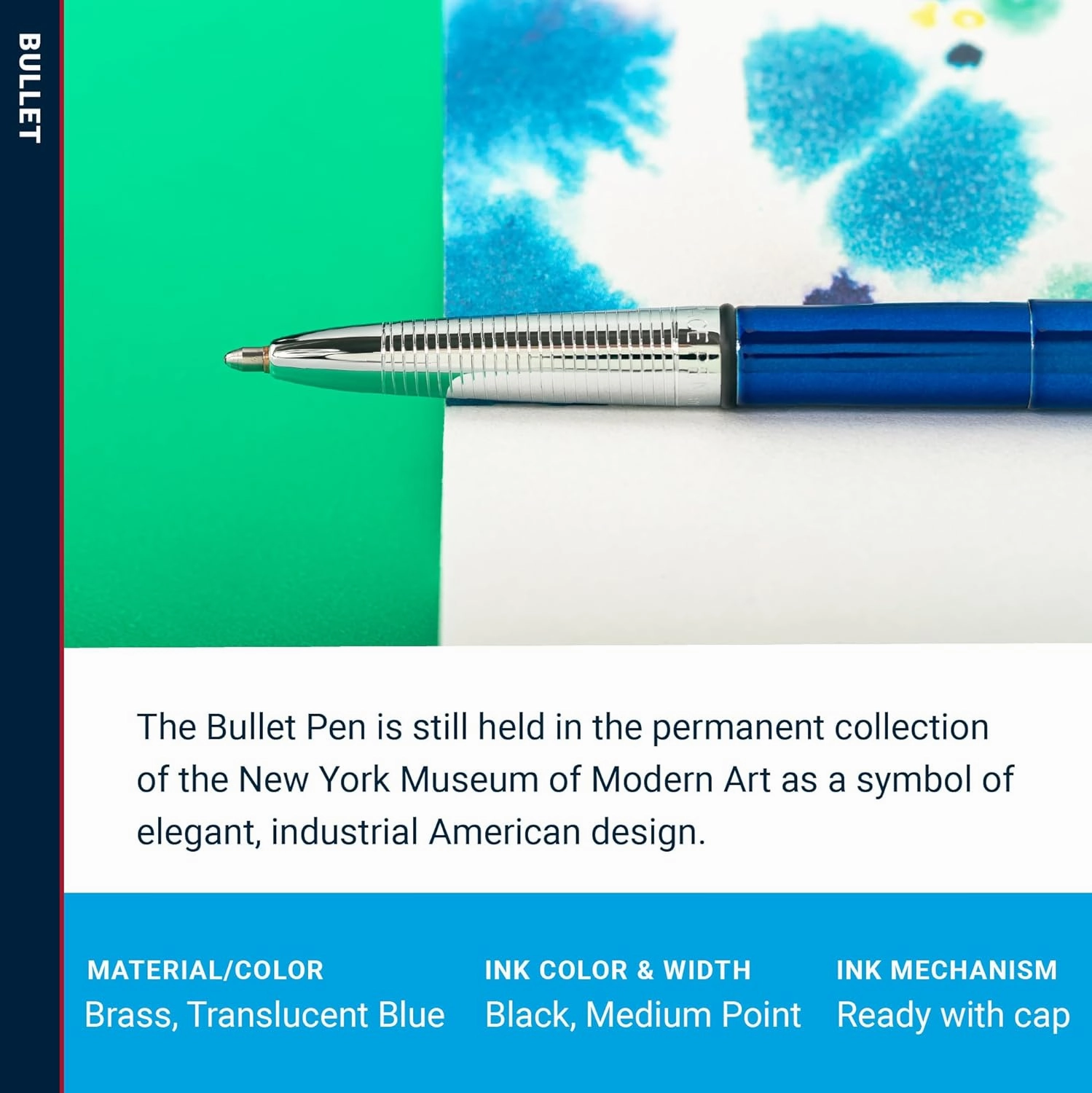 Fisher Space Pen Bullet Pen, Ballpoint, Blueberry, Brass, Black Ink, Gift Box