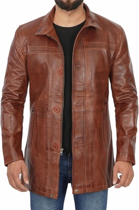 fjackets Leather Car Coats For Men – ¾ Length Real Lambskin Mens Fashion Brown & Black Leather Jacket Men