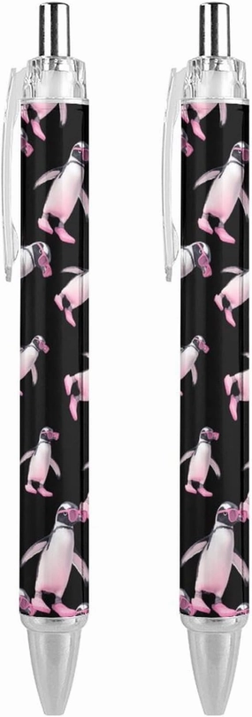 Flip Flop Penguins Retractable Ballpoint Pens Smooth Writing Gel Ink Pen 0.5mm Fine Black Inks Office Supplies 2 PCS