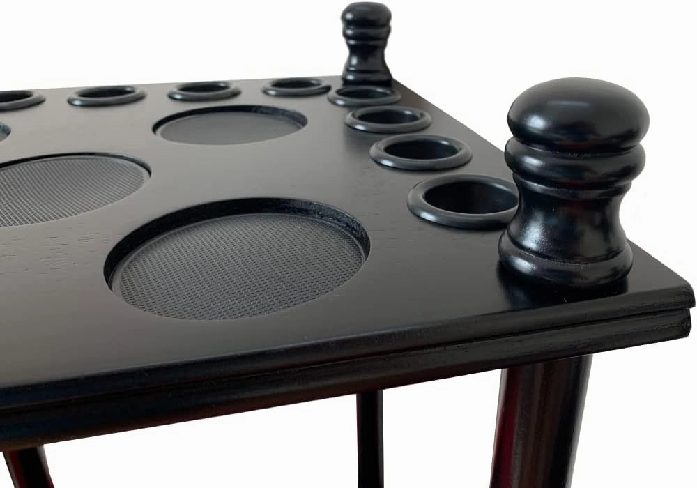 Floor Pool Cue Rack Hold 8 Cue Sticks & Billiard Accessories. Corner Stand Pool Cue Holder Made of 100% Solid Hardwood. Provided Ball Rack Hook. CUE RACK ONLY (Black)
