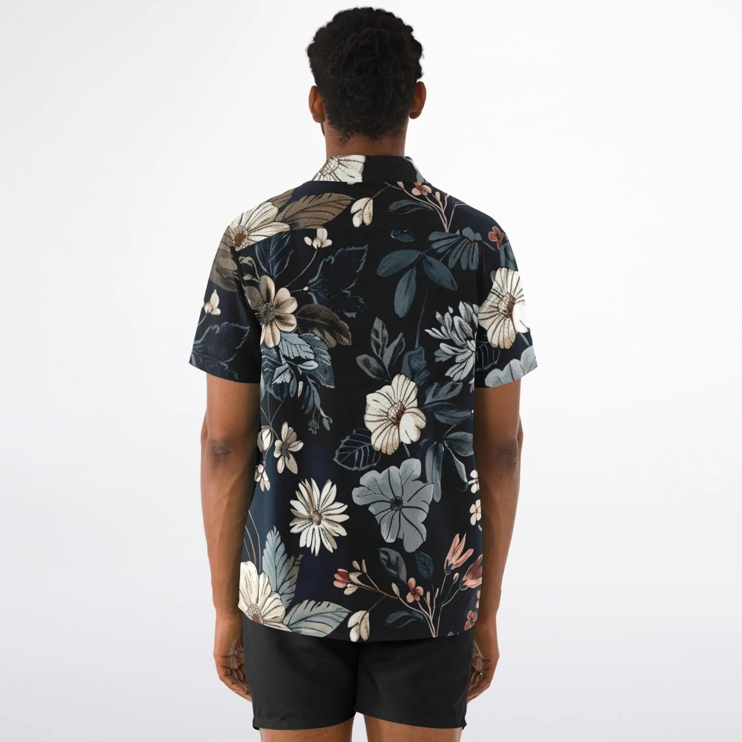 Floral Navy Spread Collar Short Sleeve Shirt