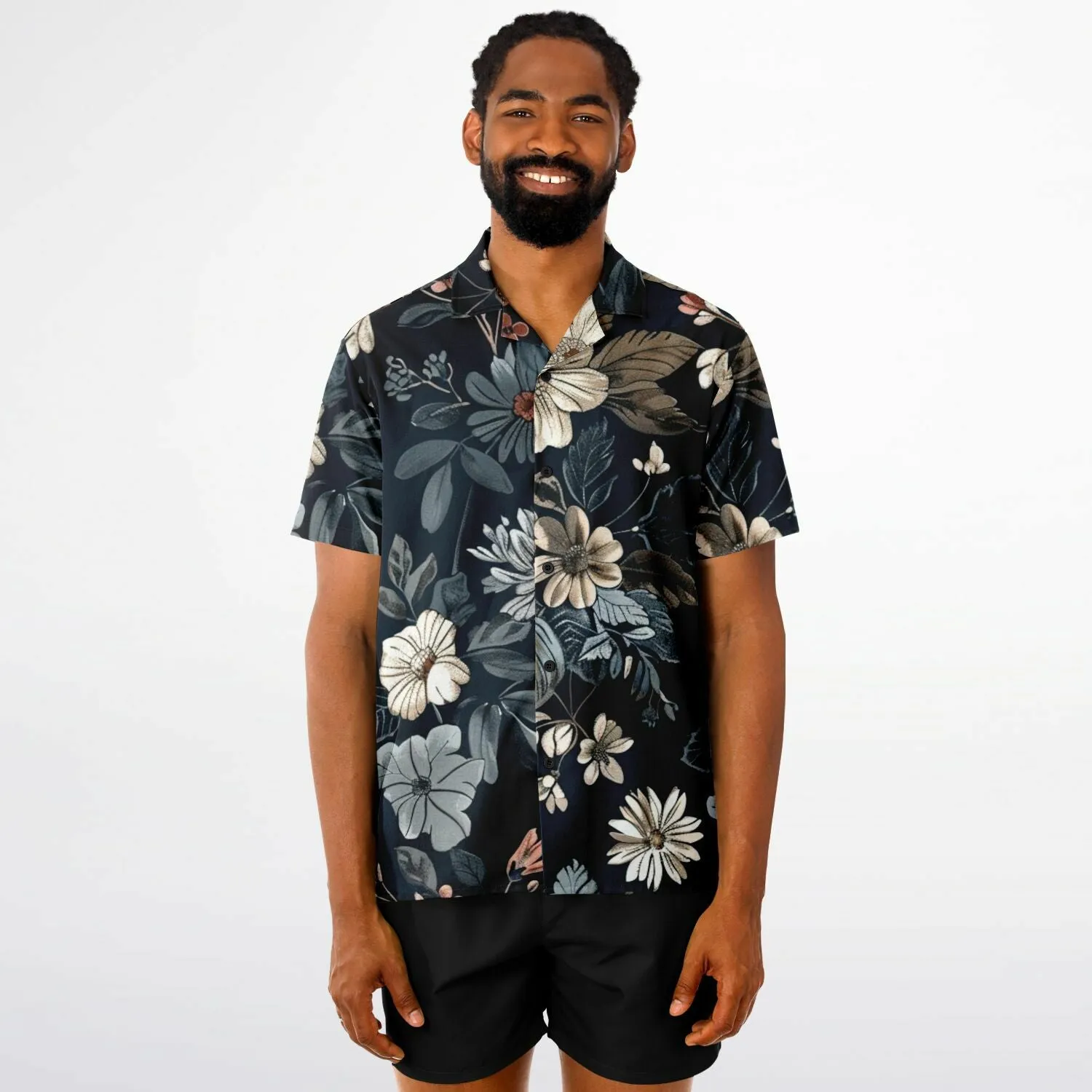 Floral Navy Spread Collar Short Sleeve Shirt