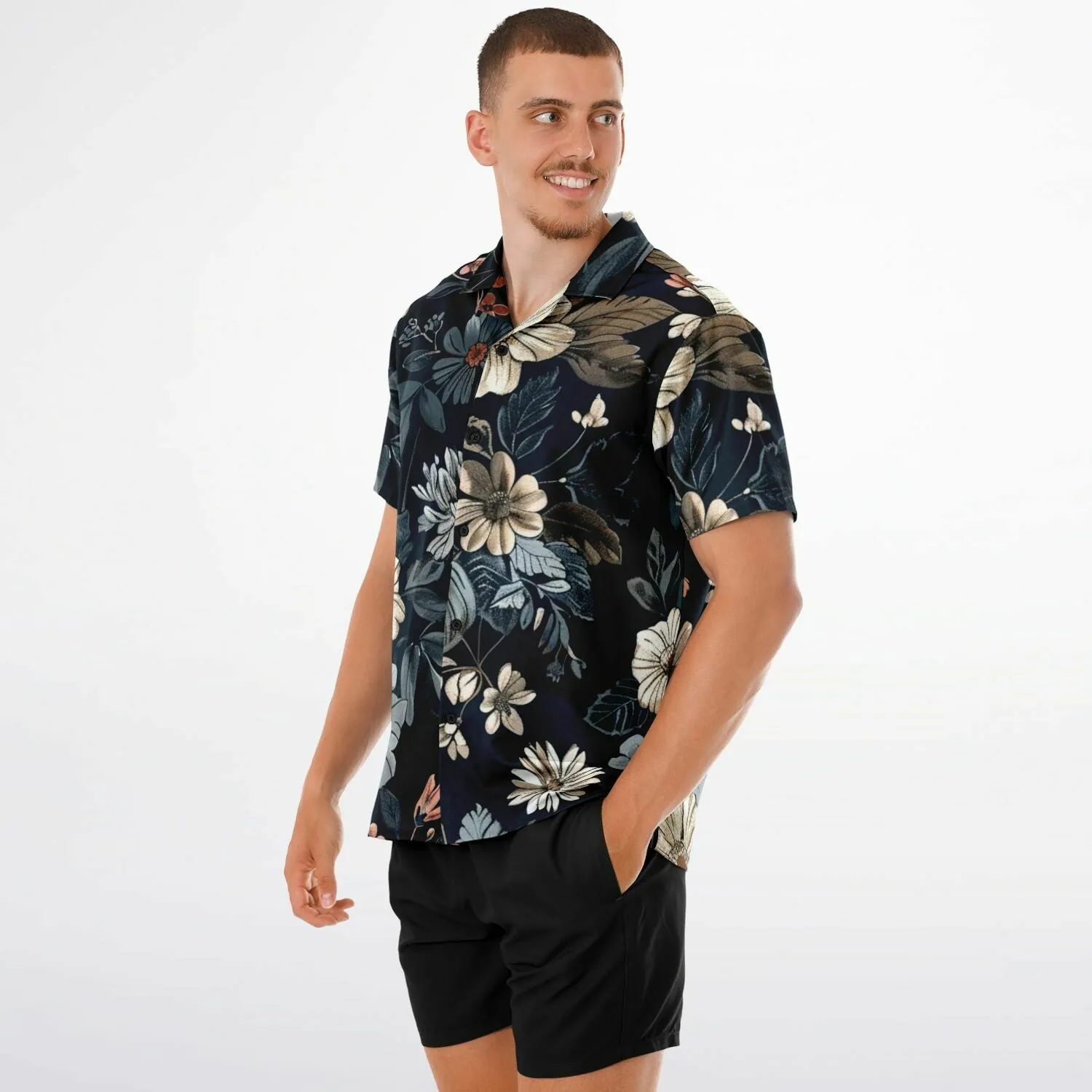 Floral Navy Spread Collar Short Sleeve Shirt