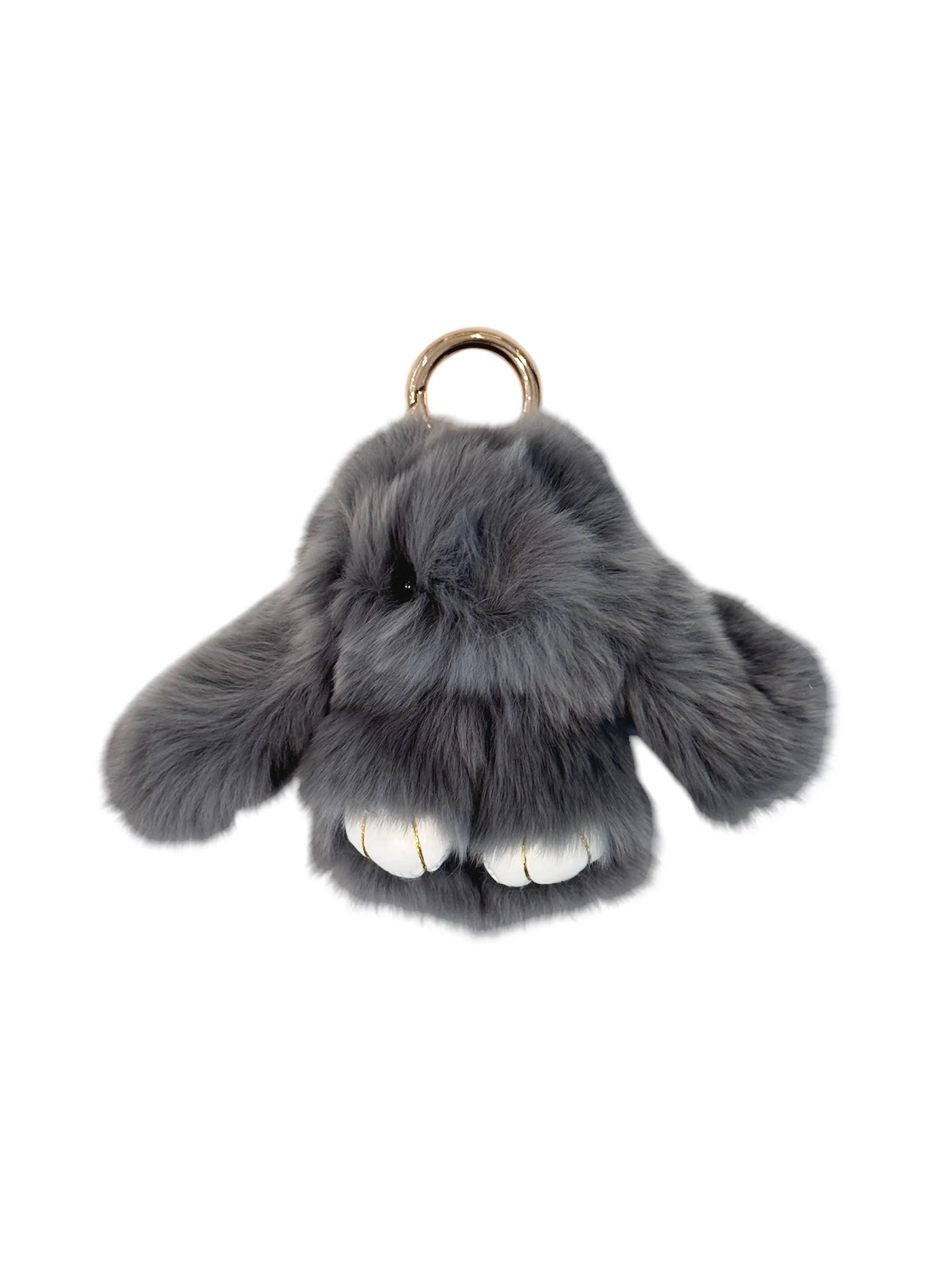 FLUFFY BUNNY BAG CHARM GREY