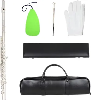 flute 16 Hole Flute Silver Plated C Key Flute Instrument Handbag Leather Case Wiper Accessories