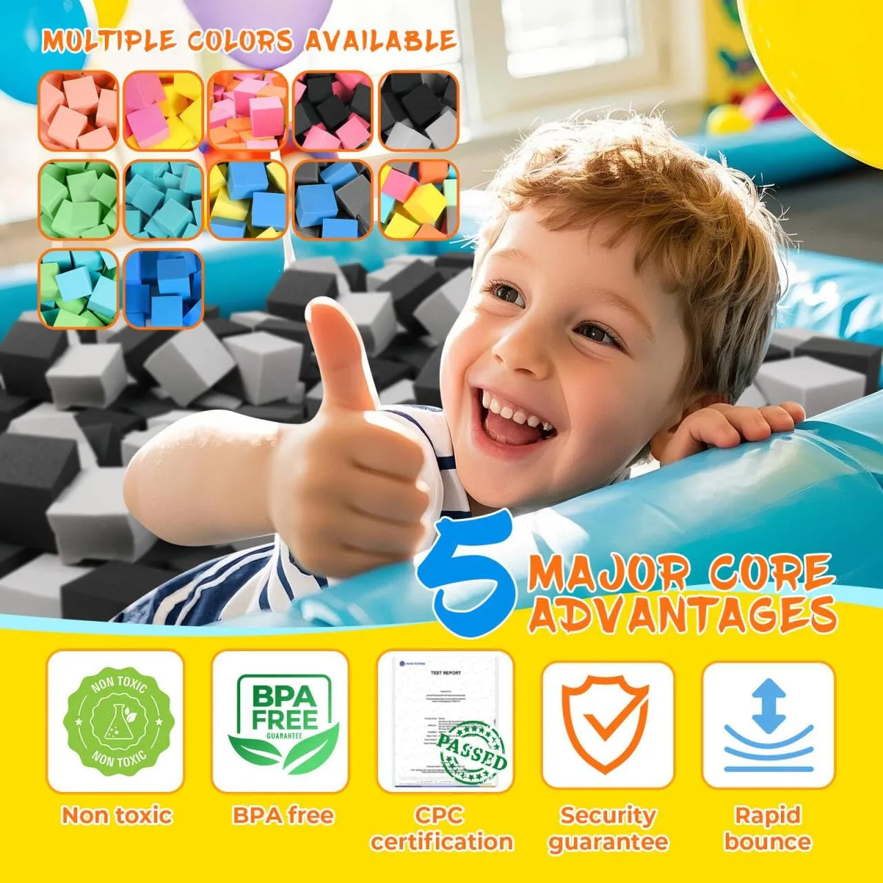Foam Pit Cubes Blocks - 48PCS Sponge Form Cubes for Foam Ball Pits, Gymnastics, Freerunning and Parkour Courses, Skateboard Parks, BMX, Trampoline Arenas-Colorful(5" x 5" x 5")