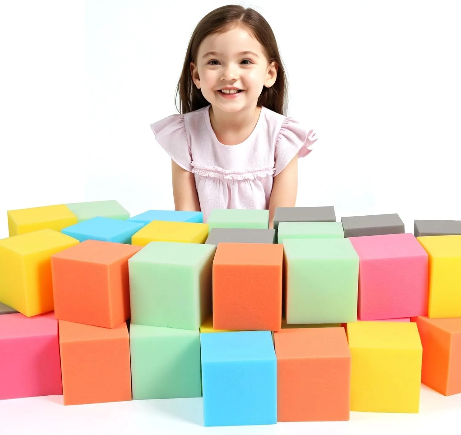 Foam Pit Cubes Blocks - 48PCS Sponge Form Cubes for Foam Ball Pits, Gymnastics, Freerunning and Parkour Courses, Skateboard Parks, BMX, Trampoline Arenas-Colorful(5" x 5" x 5")