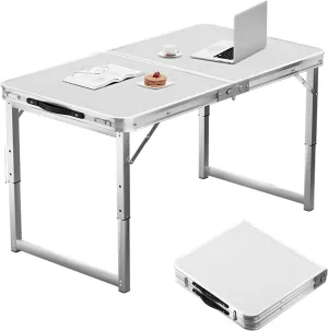 Folding Camping Table and Chairs, Camp Table Adjustable 3 Heights with Aluminum Legs, Camping Accessories for Home Picnic BBQ (Color : White, Size : 80cm/31.4in)