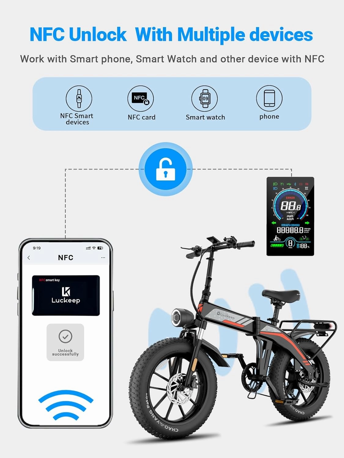 Folding Electric Bike for Adults 1500W Peak Motor, 28MPH 60 Miles,720WH Battery 20" x 4.0" Fat Tire Foldable Ebike Commute with NFC/Anti-Theft/Hydraulic Brakes,UL Certified Electric Bicycle