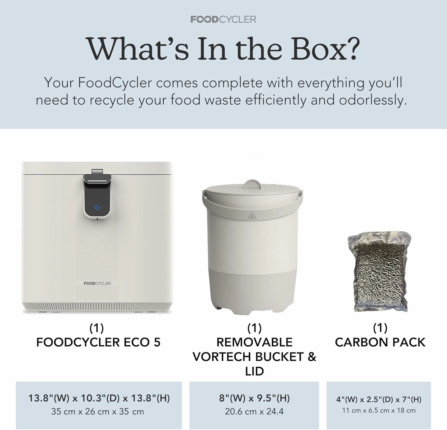 FoodCycler Eco 5 - Award-winning Home Food Processor and Recycler - Kitchen Countertop Compost Alternative - Electric Food Waste Disposer - Odorless Food Waste Bin - 5L Bucket Capacity (White)