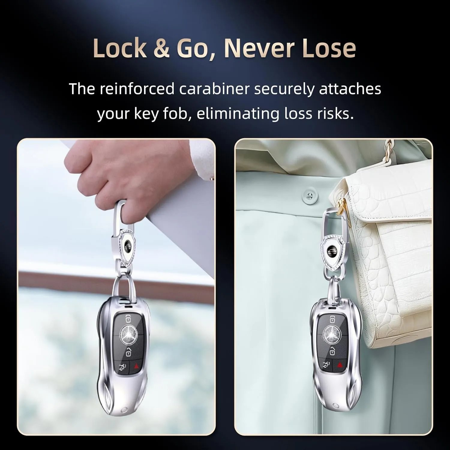 for Benz Key Fob Cover,Fit A B C E G S R Class SL SLC CLS CLA GLB GLC GLE GLS AMG CLK ML SLK Key Case Shell (Fashion Silver，for Benz-A)