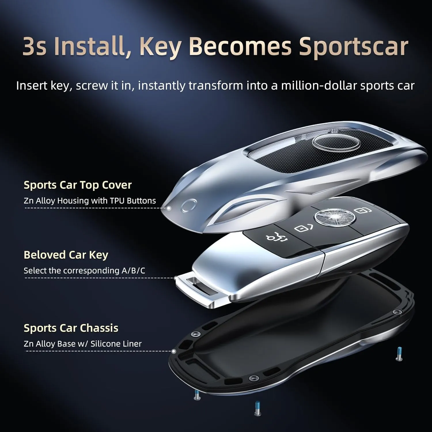 for Benz Key Fob Cover,Fit A B C E G S R Class SL SLC CLS CLA GLB GLC GLE GLS AMG CLK ML SLK Key Case Shell (Fashion Silver，for Benz-A)