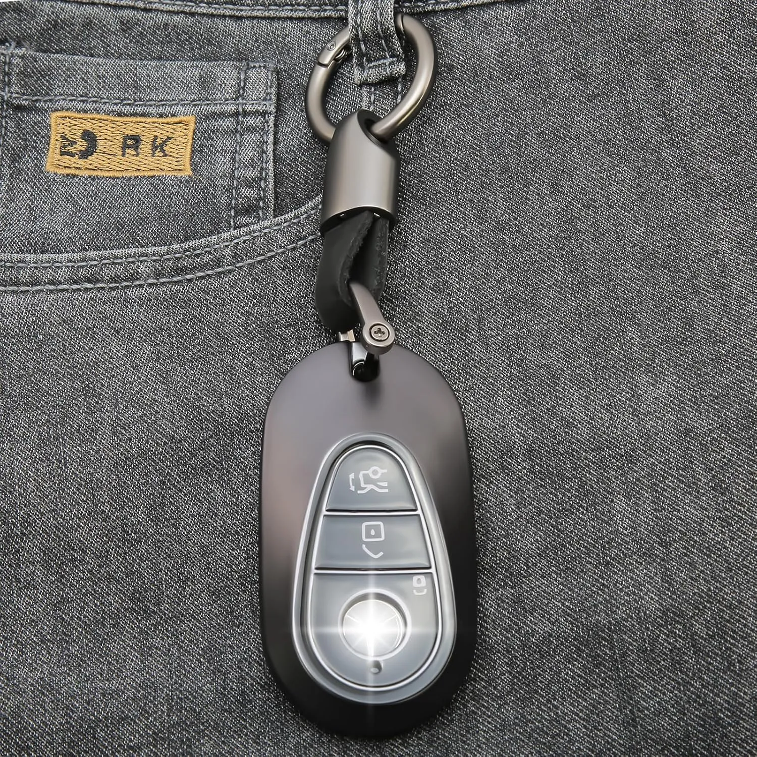 for Mercedes Benz Key fob Cover with Metal Keychain Case Key Shell Protector Compatible with 2020-2024 S-Class G-Class E-Class EQE EQS Accessories Grey