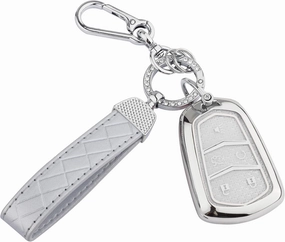 for Cadillac Key Fob Cover, Soft TPU Keys Protector Bling Key Fob Keychain for Cadillac SRX CTS CT6 XTS XT5 XT6 XT4 ATS Accessories Smart Keys, Silver Clear