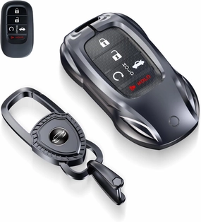 for Honda Key fob Cover with Keychain,2016-2022 2023 2024 2025 Civic Accord HR-V Pilot CR-V, Silicone,Ridgeline Car Key Fob Case Holder (Classic Black，For Honda-B)