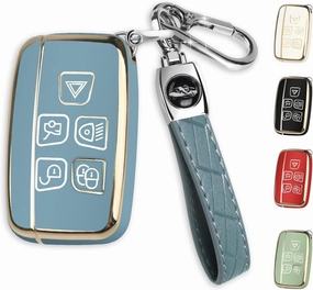 for Land Rover Key Fob Cover with Keychain, Car Key Case Shell Protector 5 Buttons for | Range Rover Evoque Sport Velar | Land Rover Discovery LR4 a9 | Jaguar F-Pace F-Type XE XF XJ |, Blue