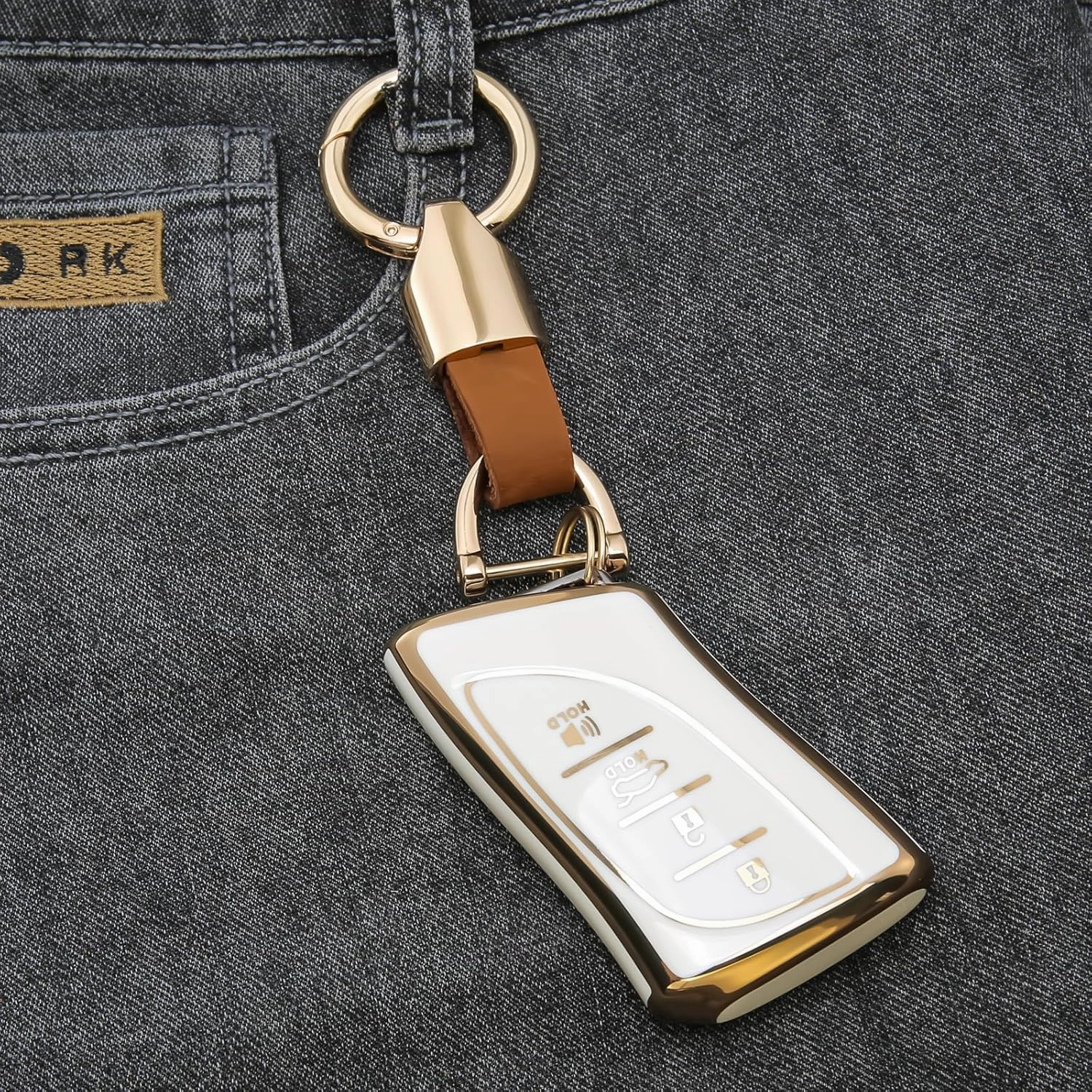 for Lexus Key fob Cover Keychain KeyCase Compatible with 2018-2024 ES350 RX350h LC500h LS500h UX200 UX250h ES250 ES300h GX460 NX350 NX450(White)