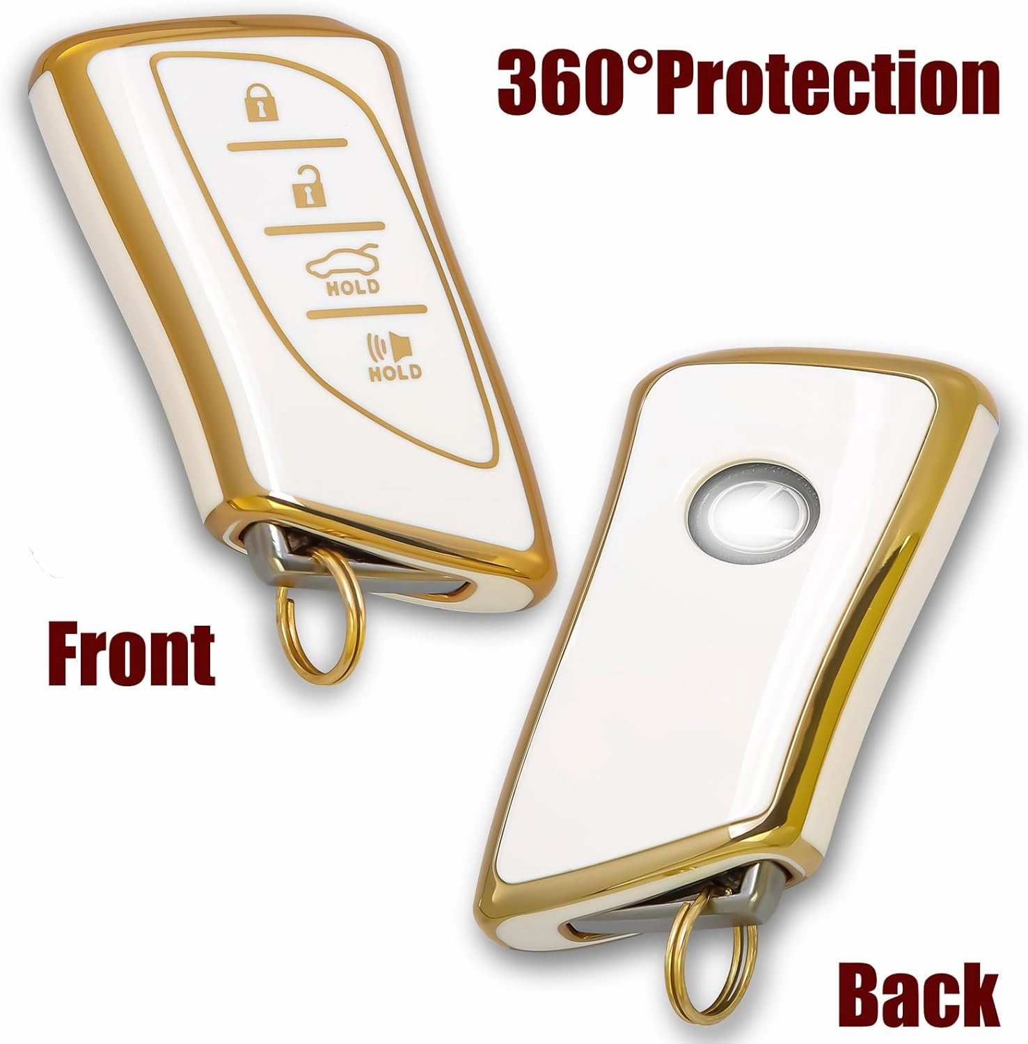 for Lexus Key fob Cover Keychain KeyCase Compatible with 2018-2024 ES350 RX350h LC500h LS500h UX200 UX250h ES250 ES300h GX460 NX350 NX450(White)