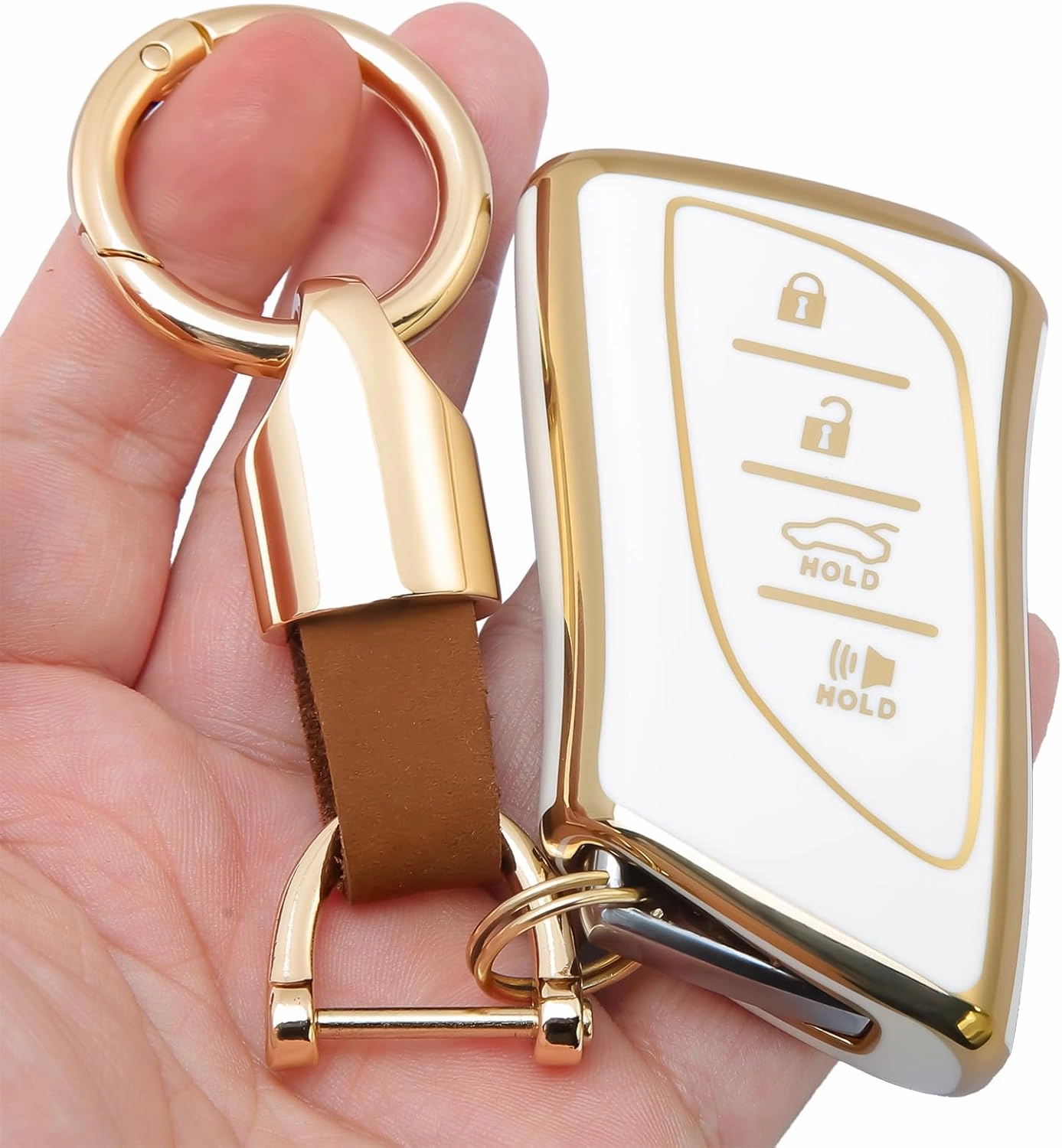 for Lexus Key fob Cover Keychain KeyCase Compatible with 2018-2024 ES350 RX350h LC500h LS500h UX200 UX250h ES250 ES300h GX460 NX350 NX450(White)