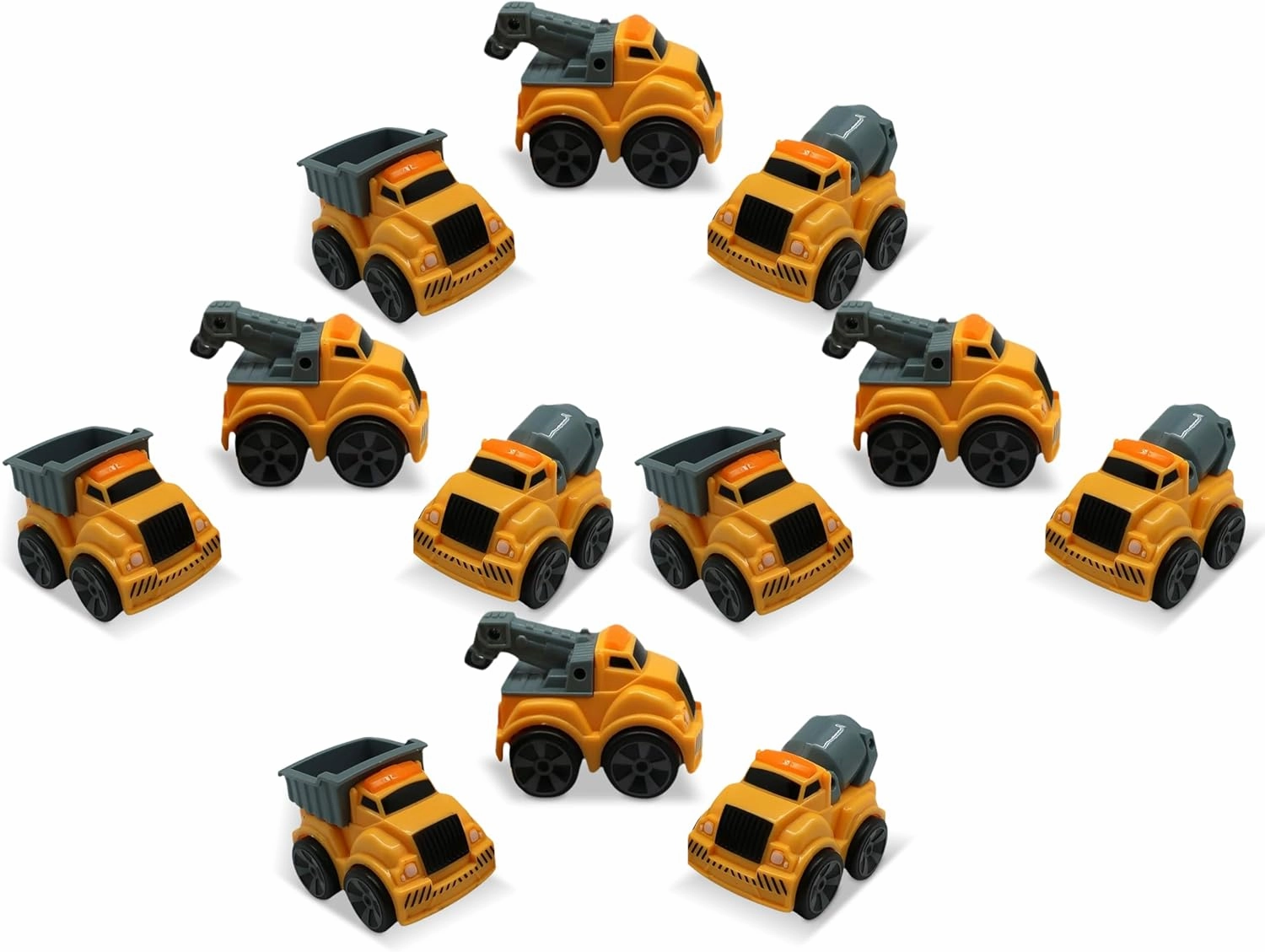 Forest & Twelfth Pull Back Toy Trucks – Construction Pull Back Toy – Realistic Construction Vehicles Come in Three Varieties – Dump, Tow, and Cement Truck (12 Pack)