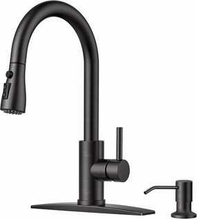 FORIOUS Kitchen Faucet with Soap Dispenser and Pull Down Sprayer, High Arc Single Handle Classic 3 Modes Stainless Steel Faucet for Kitchen Sink Farmhouse RV Bar Laundry Camper, Oil Rubbed Bronze