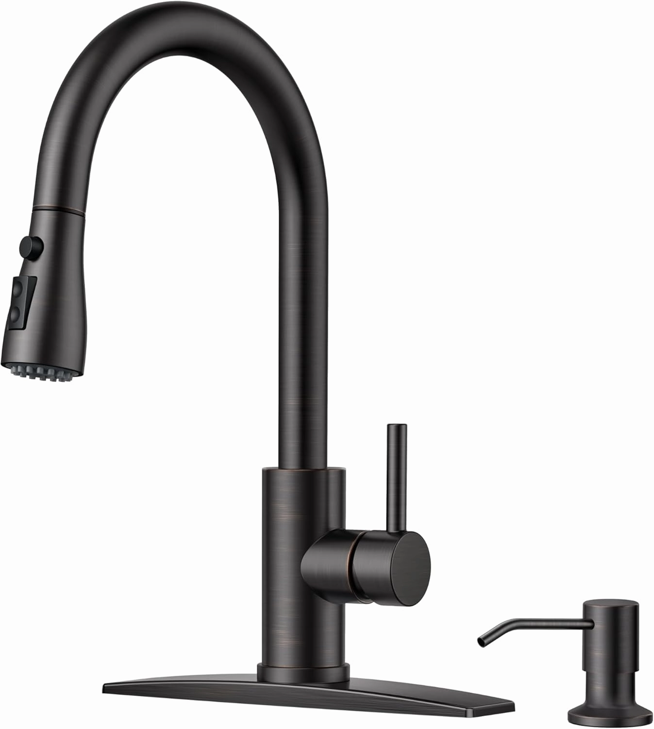 FORIOUS Kitchen Faucet with Soap Dispenser and Pull Down Sprayer, High Arc Single Handle Classic 3 Modes Stainless Steel Faucet for Kitchen Sink Farmhouse RV Bar Laundry Camper, Oil Rubbed Bronze