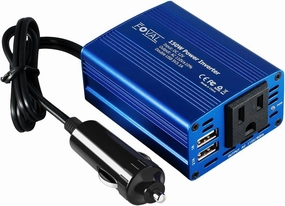 FOVAL 150W Car Power Inverter 12V DC to 110V AC Converter Vehicle Adapter Plug Outlet with 3.1A Dual USB Car Charger for Laptop Computer (Classic Blue)