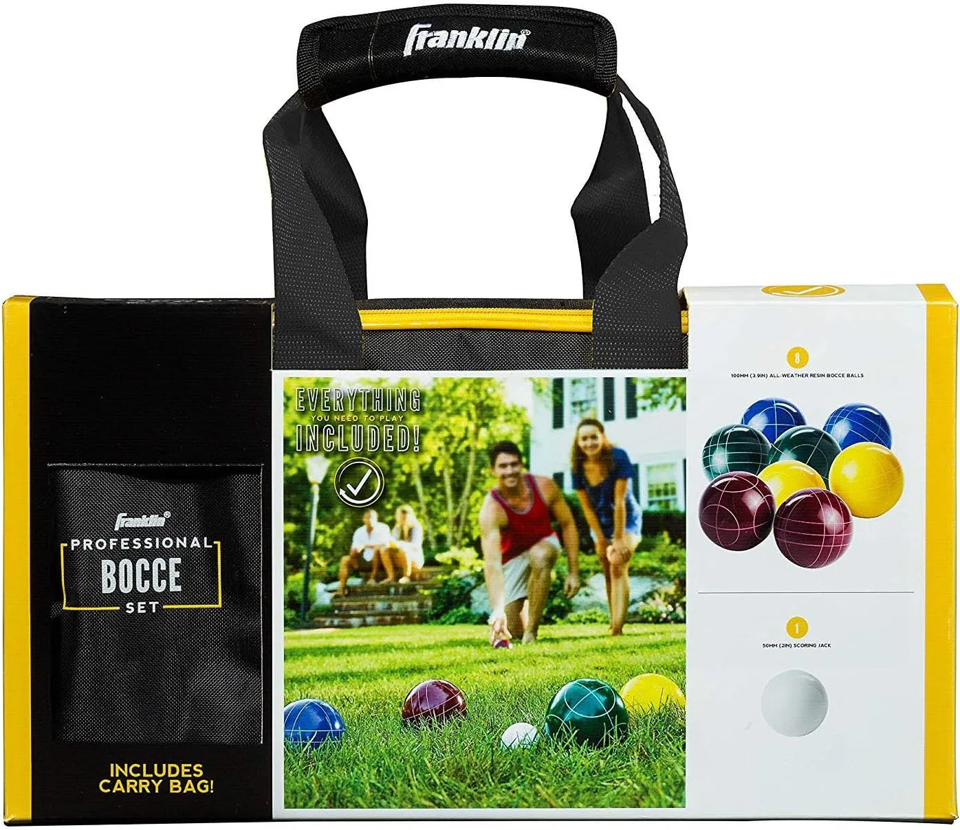 Franklin Sports Bocce Ball Set — 8 All Weather Bocce Balls and 1 Pallino — Beach, Backyard Lawn or Outdoor Party Game — Professional, American, and Starter Set Options