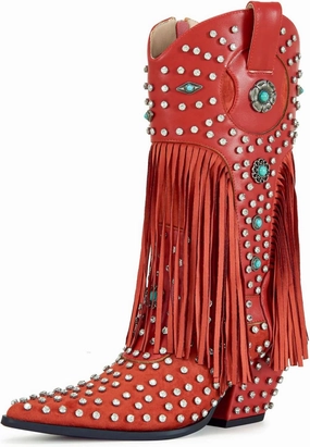 Fringe Cowboy Boots for Women, Sparkly Rhinestones Cowgirl Western Boots Pointed Toe Zipper Block Heel Mid Calf Dress Casual Party Festival Wedding Vacation Shopping Fashion Boots