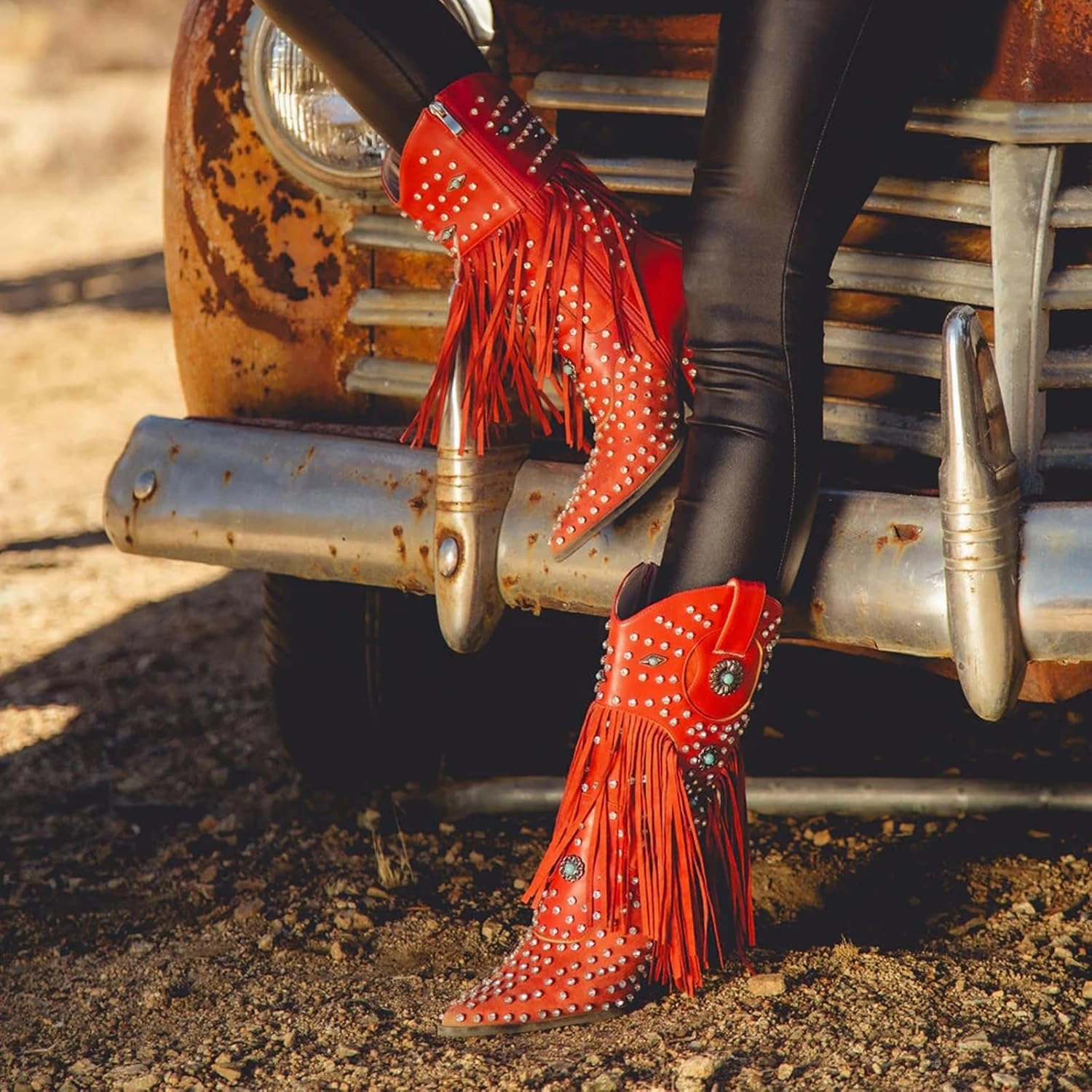 Fringe Cowboy Boots for Women, Sparkly Rhinestones Cowgirl Western Boots Pointed Toe Zipper Block Heel Mid Calf Dress Casual Party Festival Wedding Vacation Shopping Fashion Boots
