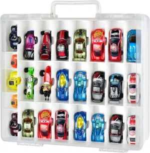 FULLCASE Toys Organizer Storage Compatible with Hot Wheels Car, Container for Matchbox Cars, Mini Toy, Small Dolls, Double Sided Carrying Box for Hotwheels - 48 Compartments (Case Only) White