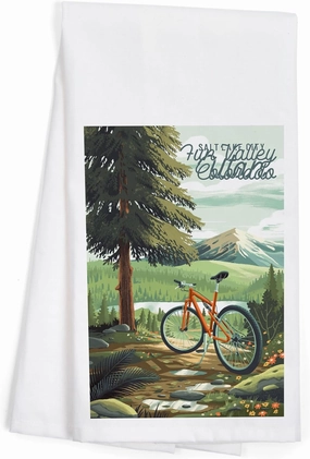 Fun Valley, Colorado, Off to Wander, Cycling with Mountains (100% Cotton Tea Towel, Decorative Hand Towel, for Kitchen and Home)