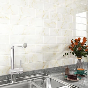 FunStick Marble Subway Tile Peel and Stick Backsplash for Kitchen 12"x12" White Gold Stick on Back Splashes for Kitchens Peel and Stick Wall Tiles for Bathroom Shower Tile Stickers Waterproof 5 Sheets