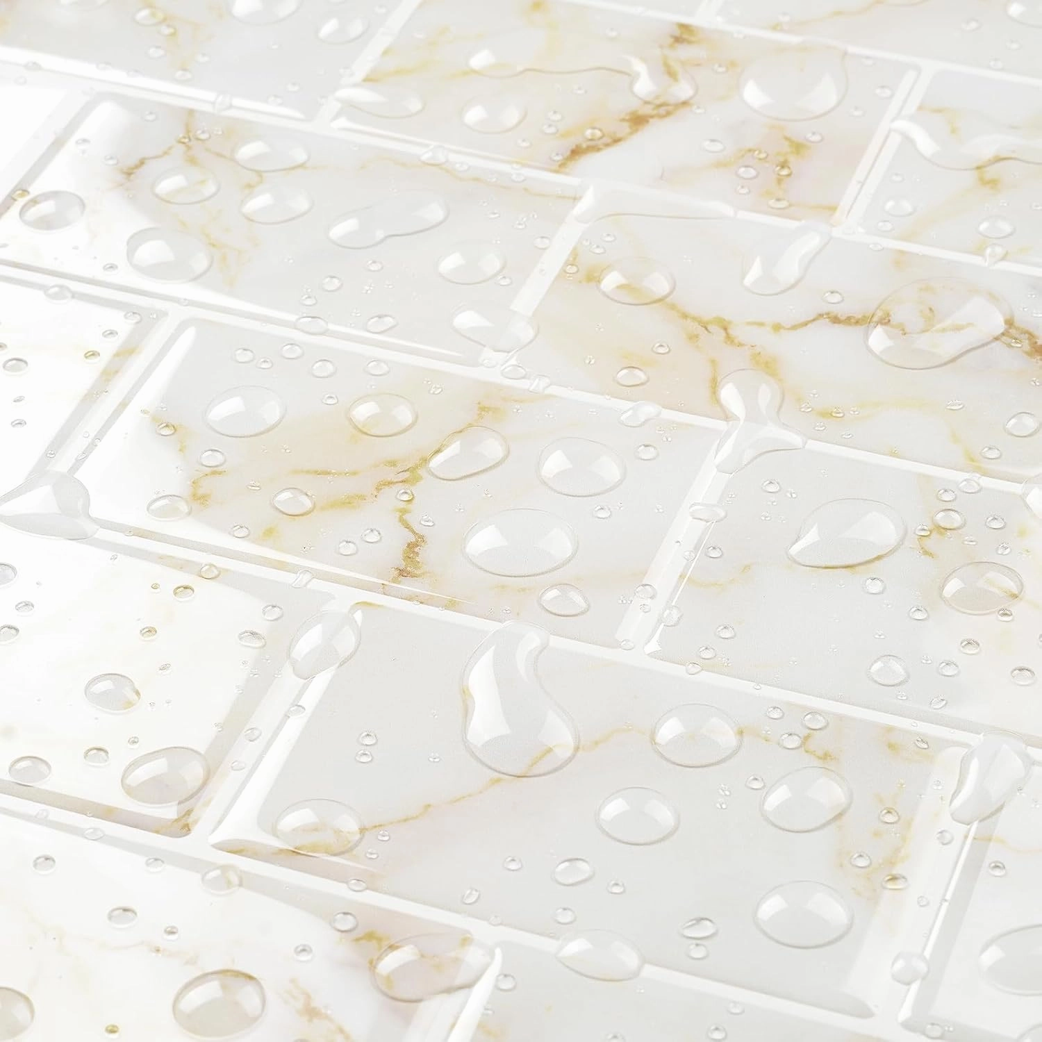 FunStick Marble Subway Tile Peel and Stick Backsplash for Kitchen 12"x12" White Gold Stick on Back Splashes for Kitchens Peel and Stick Wall Tiles for Bathroom Shower Tile Stickers Waterproof 5 Sheets
