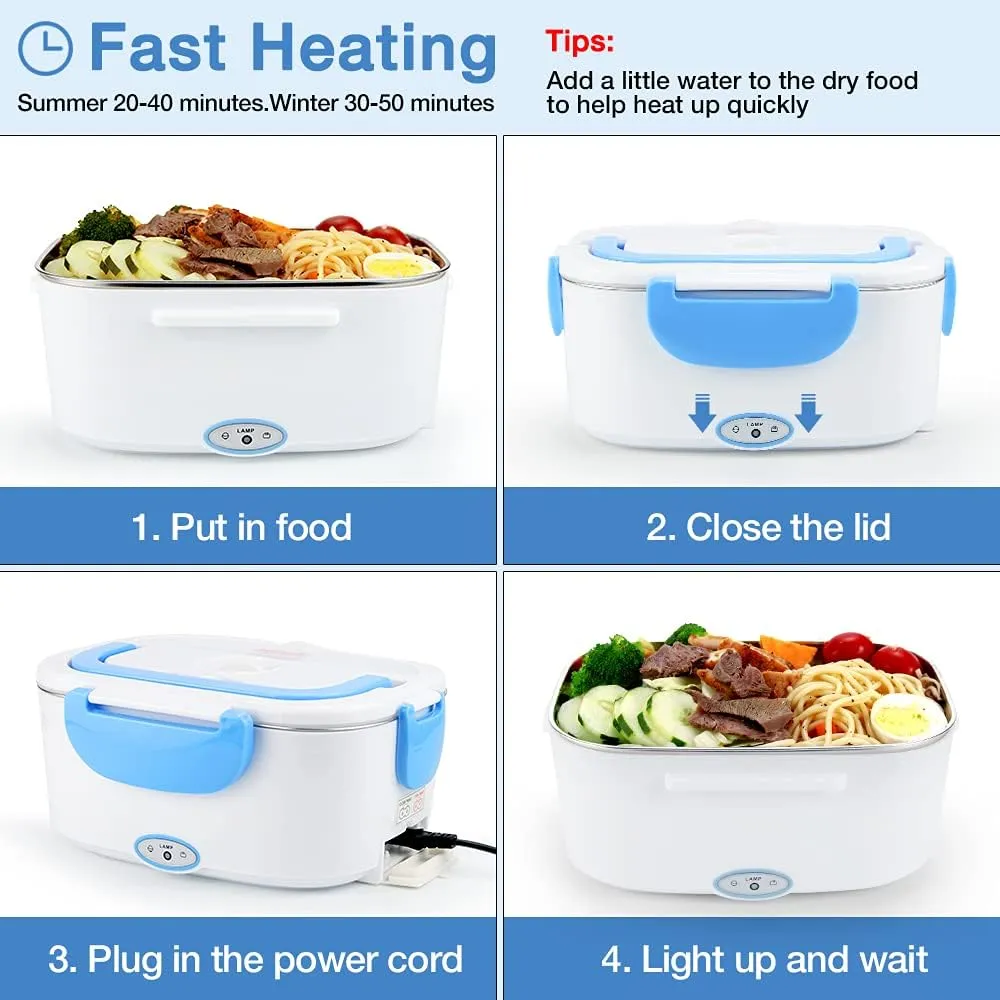 FVW Electric Lunch Box Food Warmer 2 in 1, Portable Food Heater for Car and Home - Leak proof, Lunch Heating Microwave for Truckers with Removable Stainless Steel Container 1.5 L, 110V/12V