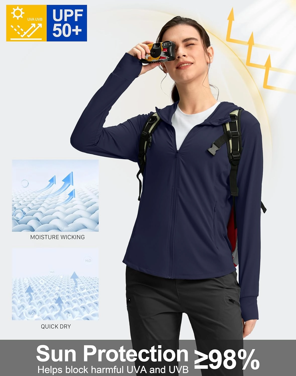 G Gradual Women's UPF 50  Sun Protection Hoodie Jacket with Ponytail Hole and 4 Pockets Lightweight Long Sleeve for Hiking