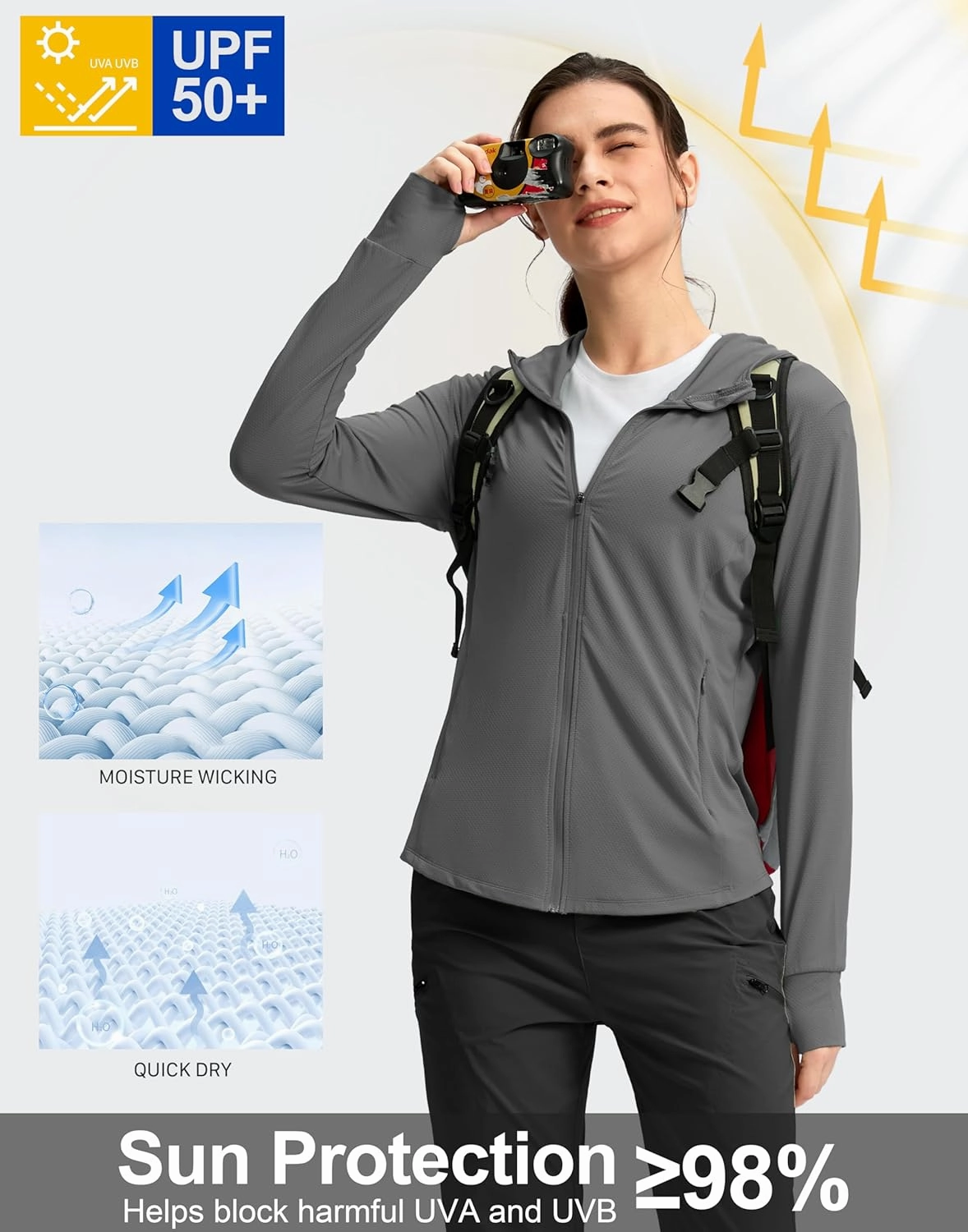 G Gradual Women's UPF 50  Sun Protection Hoodie Jacket with Ponytail Hole and 4 Pockets Lightweight Long Sleeve for Hiking