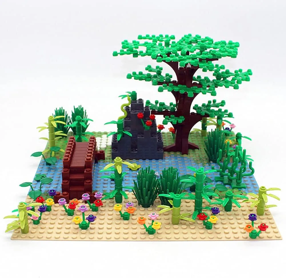 Garden Building Blocks Park Sencery Accessories Plant Set Building Bricks Kit DIY Building Set Compatible All Major Brands(with 1pc 10"x10"Base Plates)(#11)