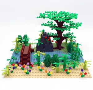 Garden Building Blocks Park Sencery Accessories Plant Set Building Bricks Kit DIY Building Set Compatible All Major Brands(with 1pc 10"x10"Base Plates)(#11)