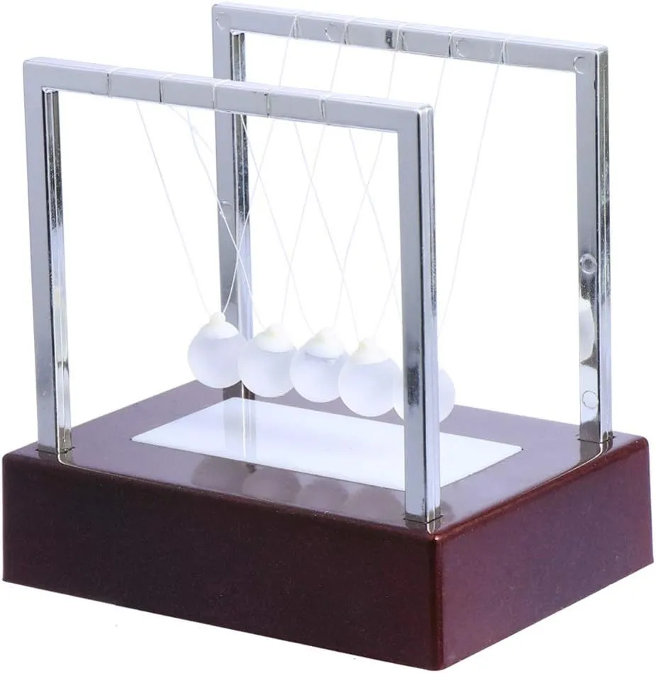 Garneck Newton Cradle Balance Ball Led Swinging Physics Science Pendulum Balls Desk for Office Physics Teacher Decorations (Red Base M)