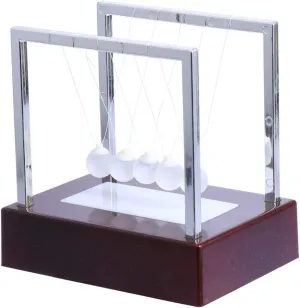 Garneck Newton Cradle Balance Ball Led Swinging Physics Science Pendulum Balls Desk for Office Physics Teacher Decorations (Red Base M)